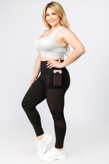 Plus Size Activewear 3-Pocket Jersey Mesh Leggings