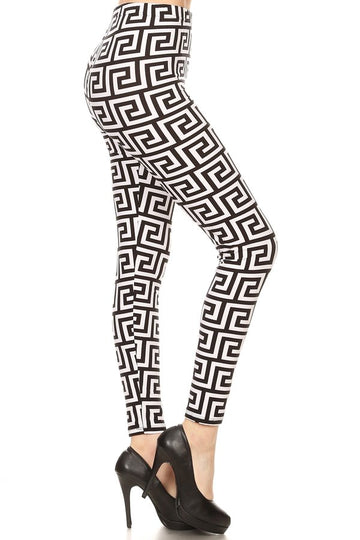 OneSize White/Black Meander Print Leggings