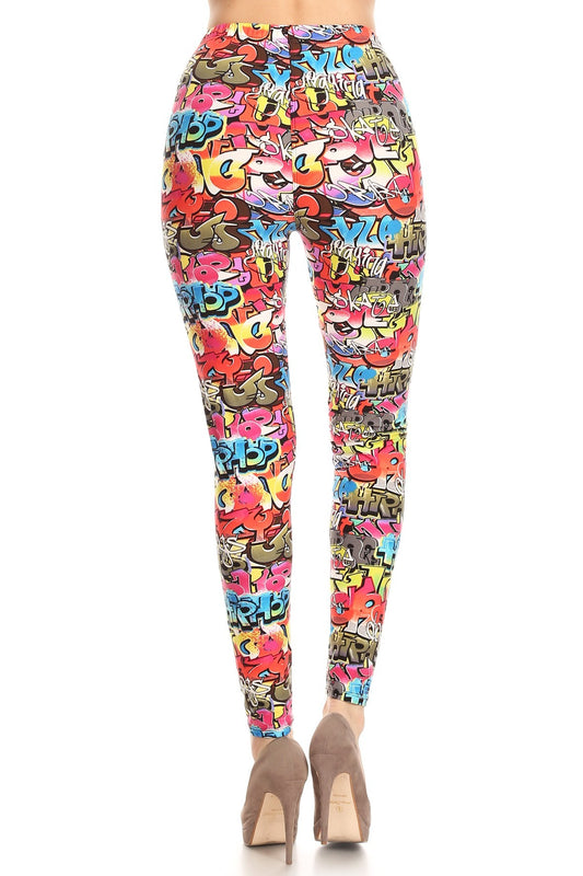 One Size Graffiti Print Leggings