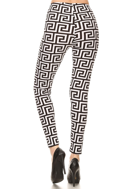 OneSize White/Black Meander Print Leggings