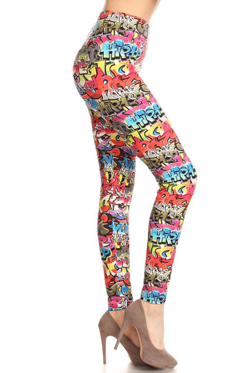 One Size Graffiti Print Leggings