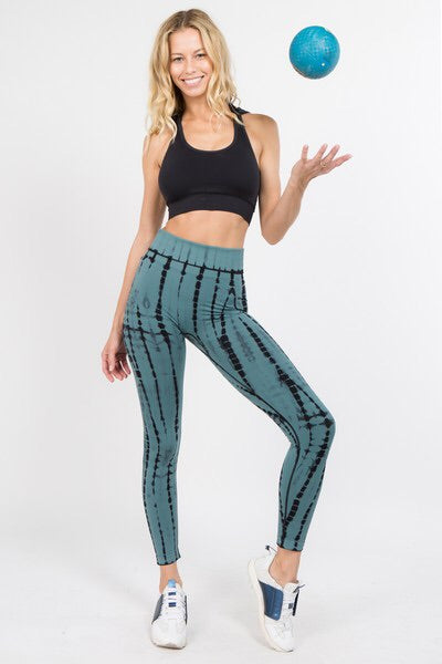 Green Tie-Dye Drip Activewear Leggings